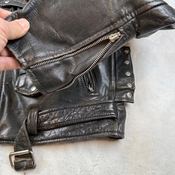 FIRST Genuine Leather Mens Motorcycle Jacket Black Size 46 Biker Style Vintage - Picture 9 of 10
